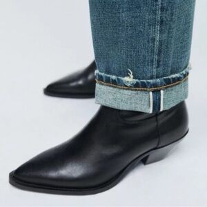 Zara Shoes Women’s 7 Black Leather Cowboy Ankle Booties